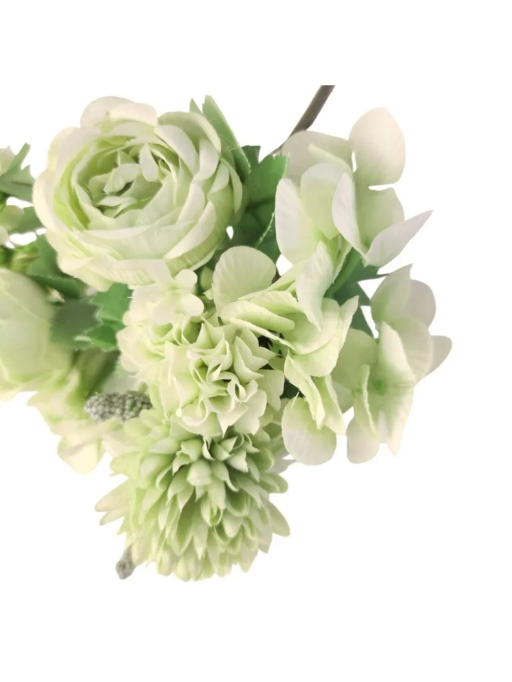Light Green Artificial Flower Bush 7 Stem Faux Floral Bouquet Hydrangea Roses Mi